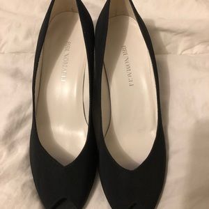 Bruno Magli Italian crepe/patent leather wedges